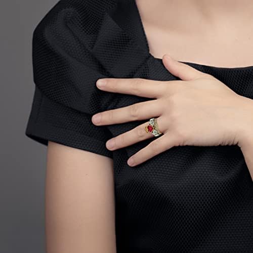 Женски прстени свадбени бенд за жени кои држат прстен женски скапоцен камен црвен подарок моден прстен во форма на срце, совршен крунски прстени