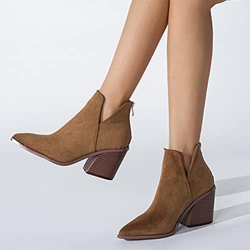 Womenените пешачки чизми широка ширина печати стилски кожни чевли блок потпетица зимски чизми кожа чили чизми кратки чизми
