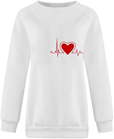 Денот на в Valentубените преголема маичка за жени за жени Симпатична срцева печатена пулвер врвна слатка долга ракав кошули од кошули џемпер