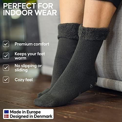 ДАНСКА ИЗДРЖЛИВОСТ Меки Термални Чорапи Со Нелизгачки Стисок, Топли Чорапи Обложени Со Руно, 2 Пакувања