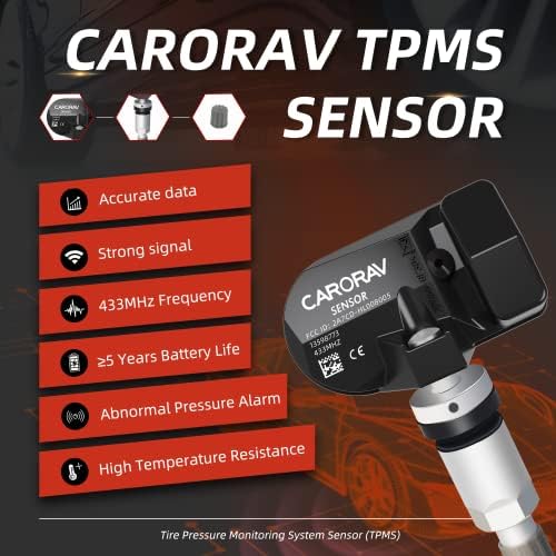 Сензор за притисок на гумата Carorav 433MHz TPMS Sensor 4PCS замена за GM Chevy GMC Cadillac Buick OE го заменува 13598773