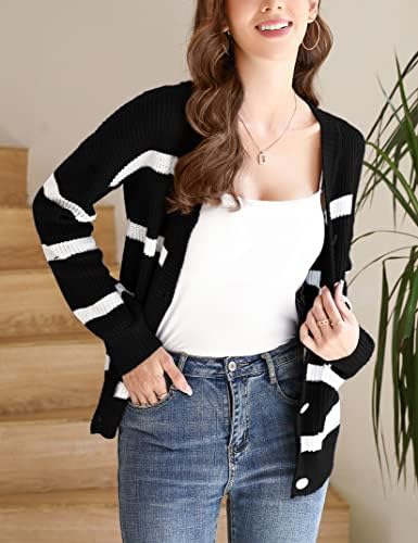 Којоин женски долг ракав плетен кардиган џемпери случајно отворено предно копче до блуза со џебови со џебови