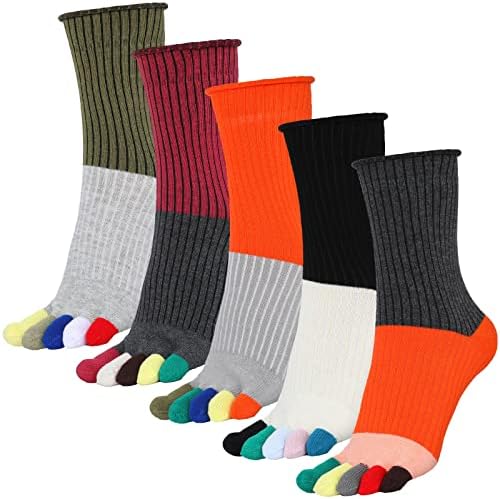 Bencailor 5 пара женски пети чорапи памук пет пети чорапи со прсти на прсти сепаратор чорапи за жени мажи атлетски пешачење