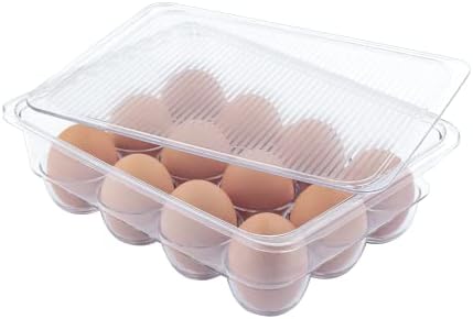 JinaMart Stackable Plastic јајце држач, пластични држачи за јајца без БПА со капак за фрижидер, табла за складирање на јајца/фиока