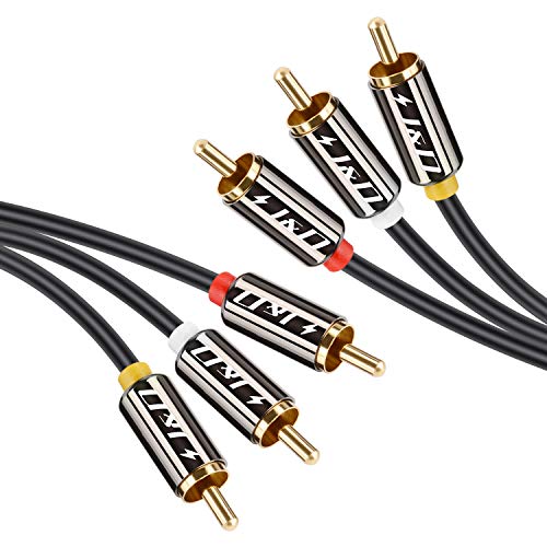 J&D 3RCA до 3RCA кабел, златна позлатена бакарна обвивка тешка 3 rca машки до 3 RCA машки стерео аудио кабел, кабли RCA, 6 стапки