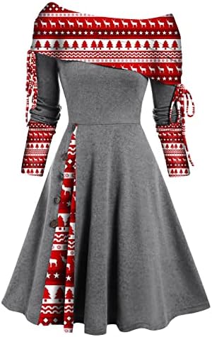 lcziwo есен долг ракав обичен фустан за жени шарени печати со висок половината