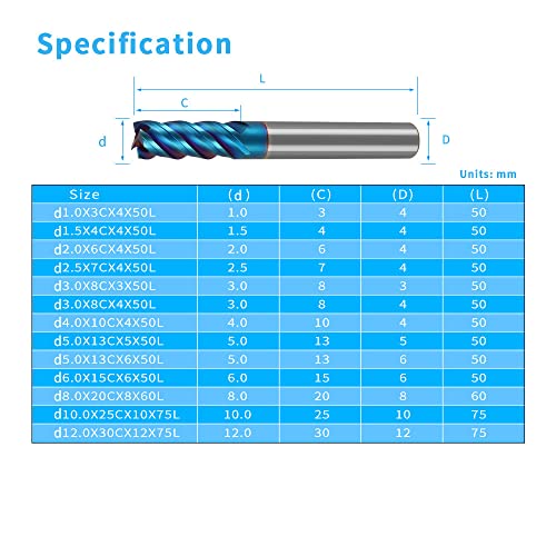Алатка Jiuli XJL Carbide End Mill Set 4 Flutes CNC Router Tool Нано облога за мелење за мелење за челик HRC 65 10.0x25x10x75mm