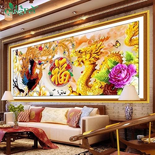 Instarry DIY 5D Diamond сликарство со голема големина кинески змеј мозаик rhinestones везење дневна соба wallид декор 59.1x23.6 инчи
