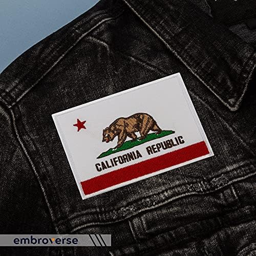 Прегратка на калифорниско државно знаме - извезено знаме на гризли мечка - железо на амблеми закрпи - Големина: 4 x 2,8 инчи
