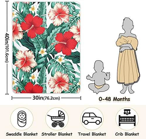 Swaddle Clabte Tropical Palm Fern Остава цвеќиња памучно ќебе за новороденчиња, примање ќебе, лесен мек за тресење за креветчето,