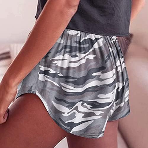 Beuu шорцеви за жени лабава еластична половината лето печатење летни шорцеви памучни постелнина панталони со кратки панталони
