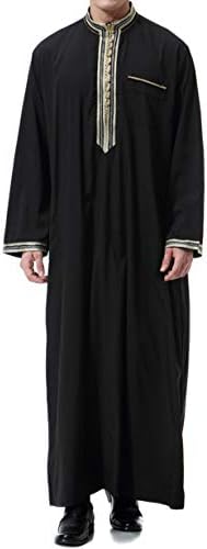 Облека за исламска машка облека Кафтан Макси-Муслиманска маж со долги ракави Абаја Дубаи Памук