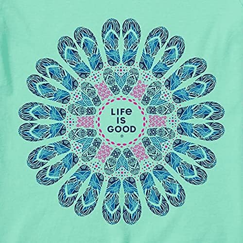 Lifeивотот е добар женски дробилка графички маица со маица флип флоп мандала