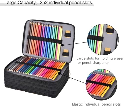 Случај за молив со преносни обоени обоени во боја со патент, 252 слотови со голем капацитет торба со молив во Оксфорд, Организатор