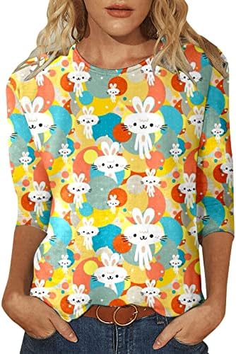 Велигденска кошула за зајаче за жени 3/4 ракав маичка блуза трендовски тркалезен врат Туника врвови на блузи