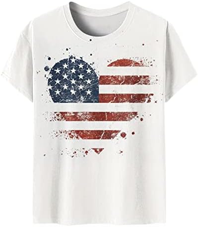Womenенски 4 -ти јули на врвот на маичките на врвовите на starsвездите со лента со знамето на денот на независноста Топ кошула лето кратки