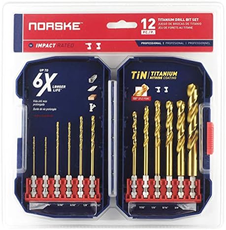 Norske Tools NIDBP280 12PC IMPACT Titanium Hex Shank Drill Bit за метал, дрво и пластика