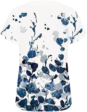 Маица со ракави за ливчиња за жени квадратни вратот цветни печати Туника врвови летни елегантни кошули 2023 обични блузи