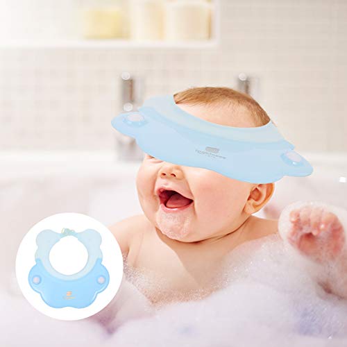 Toyandonona Shampoo Kithan Cartoon Baby Toush Cap со заштитници за уши Деца прилагодливо капаче за капење Симпатична шампон капа за деца деца сини шампон