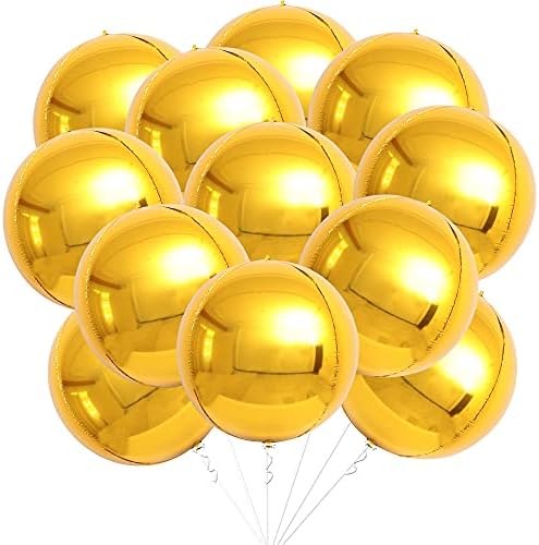 Големи балони со златна фолија од 22 инчи - пакет од 12, злато милар балони | Тркалезни 4Д метални златни балони | Хром злато балони