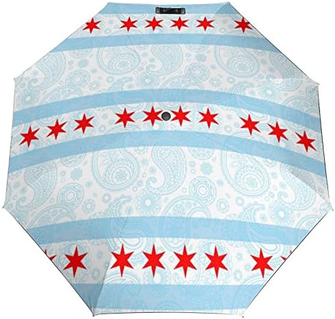 Чикаго Пејсли Знаме Патување Чадор Ветроупорен 3 Набори Автоматски Отворен Затвори Преклопен Чадор За Мажи Жени