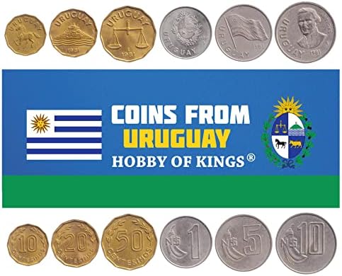 6 Монети Од Уругвај | Уругвајска Колекција На Монети 10 20 50 Сентесимос 1 5 10 Нуевос Пезоси | 1980-1981 | Еритрина Криста-Гали