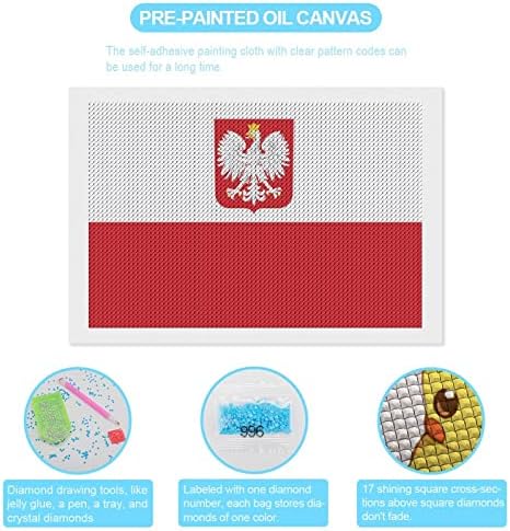 Знаме На Полска Со Орел Дијамантски Комплети ЗА Сликање 5д САМ Целосна Вежба Кристал Уметност Ѕид Декор за Возрасни 8x12