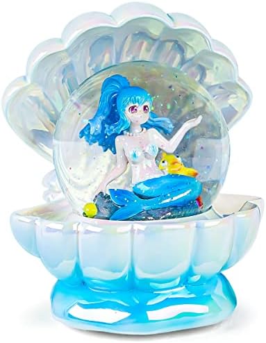 Сирена музичка кутија за ќерка - сирена во Seashell Snow Globe со светла, роденденски ден на вineубените Божиќ за жена девојка жени игра мелодија