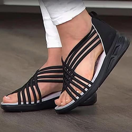 Womenените римски сандали со низок врв риба уста чевли на плажа, европска американска мода плус големина меки единствени сандали
