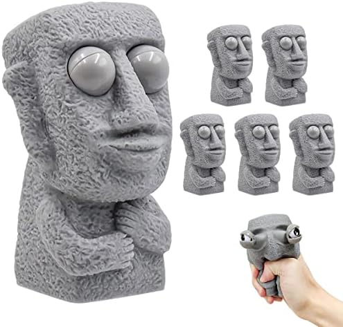 6 компјутери Moai стискајте играчка, играчка за олеснување на стресот, пукано играчка, рок човек со поп очи, сензорна играчка со рачни фигури,