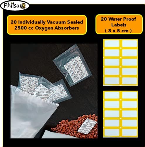 Филсун 2500 кубика Кислород Апсорбери - 20 Пакет За Долгорочно Складирање На Храна, Милар Кеси-Безбедна Храна, вклучувајќи 20 водоотпорни