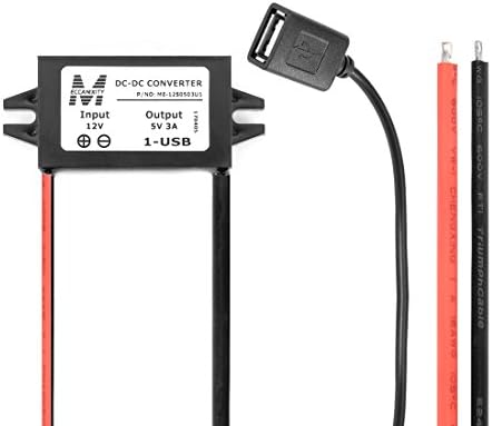 Регулатор за конвертор на напојување Uxcell DC 12V до DC 5V 3A 15W водоотпорен напон Конвертирајте го кабелот за USB конектор за трансформатор