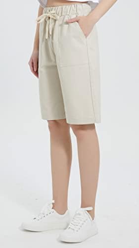 Xinyangni Обични женски памучни еластични половини на коленото должина на коленото Бермуда шорцеви со влечење