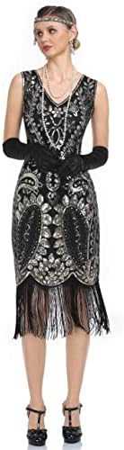 Protectionенски фустан за женски флапер Paisley Sequin Sequin Beded Fringed во 1920 -тите фустан во стилот Арт деко гроздобер фустан на Гетсби