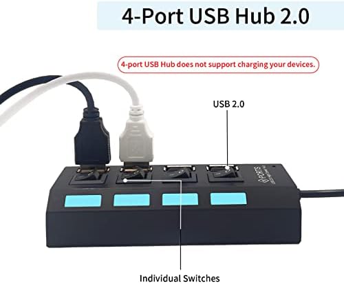 4 - ПОРТ USB Центар 2.0, USB Центар USB Сплитер Со Индивидуални Прекинувачи За Лаптоп, Компјутер, Тастатура и Глушец, USB Уреди