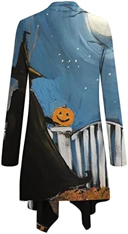 Женски за Ноќта на вештерките кардиган мачки печати долг ракав отворен фронт плус големина палто горниот Божиќен џемпер за жени кардиган