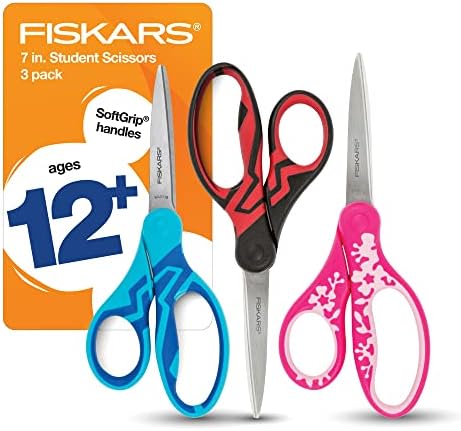 Fiskars SoftGrip ножици за деца - 3 -пакувања - 7 Kid Brissors за занаетчиство или училиште за возраст од 12+ години - црна,