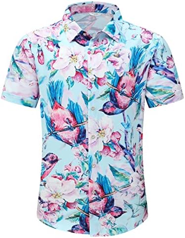 Шелочки машки хавајски кошули кратки ракави лежерни копче надолу кошули лето тропска цветна плажа кошула