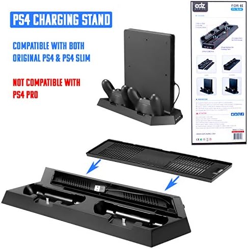 ADZ компатибилен со PS4 Stand со ладење вентилатор и полнач за контролори, станица за ладење PS4, компатибилен со оригиналните PS4