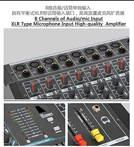 Конзола за мешање на напојување GAX-800 8 со засилувач Blueteeth Record 16 DSP Effect Professional USB аудио миксер
