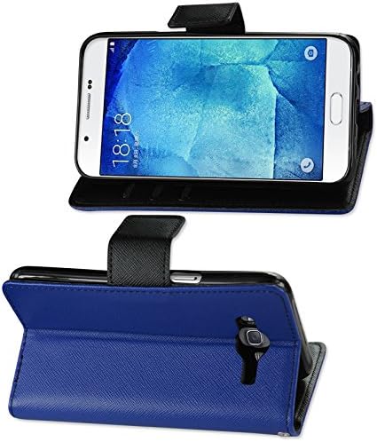 Неизвесен кутија за паричник со безжичен 3-во-1 за Samsung Galaxy A8-морнарица