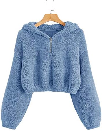 Детски девојки нејасни дуксери топло лабава 1/4 поштенски руно пуловер Шерпа џемпери зимски врвови