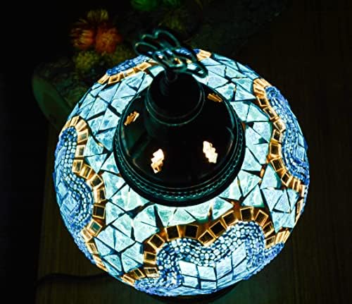 Мозаист Турски мозаик Табела за ламба, рачно изработено разнобојно стакло гроздобер ламба за дневна соба, спална соба, автентична декоративна светлина со приклучо