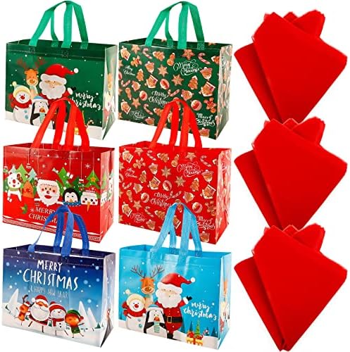 12 парчиња Божиќни торби за подароци со хартија од 28 парчиња, големи божиќни торбички торби што можат да се користат за Божиќ, не-ткаени торби,