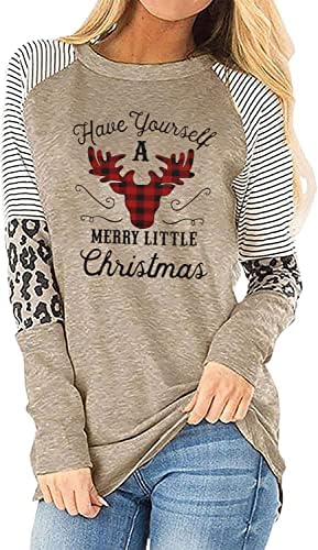 Supeya Women Christmas Sweatshirt Имајте си весела мала Божиќна кошула Смешна Божиќна буква за печатење блуза