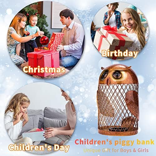 Leyon Metal Owl Piggy Bank за возрасни деца ракотворби банка за монети за роденден, Божиќ, Денот на спомен, бебешки туш дома украси