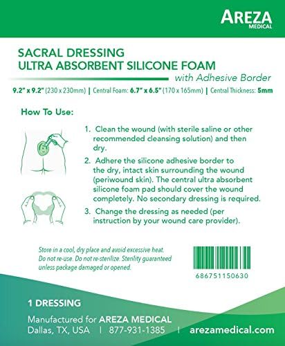 Сакрална ултра-апсорбитна силиконска пена облекување 9,2 x 9.2 кутија од 5; Стерилен; Облекување на рани од Ареза Медицина