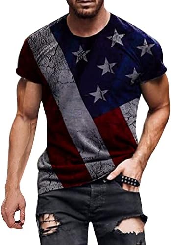 Beuu 4-ти јули маички за кратки ракави за мажи, лето патриотско американско знаме за печатење на атлетски мускули, обичен мета