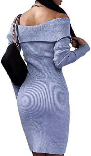 Women'sенски плетени фустани со долги ракави плетени пакет Копчиња за колк со копче надолу со долги ракави облечени фустани за облекување на колкот