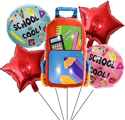 Али 5 парчиња балони со фолија за деца за деца, роденденско училиште е кул балони за украси за забави за теми за бебиња за туширање